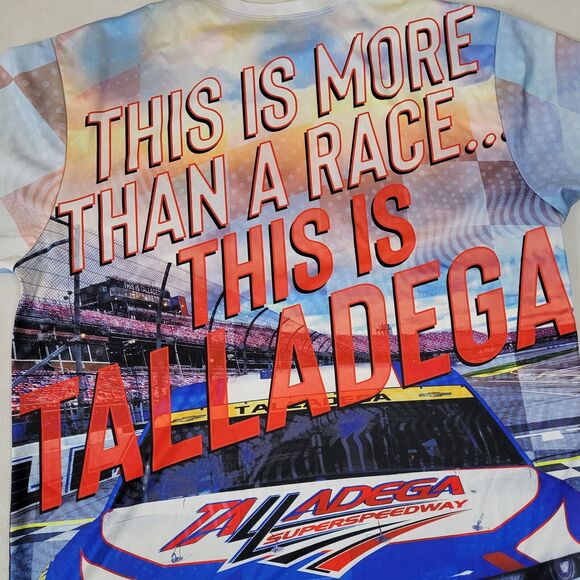 Mens NASCAR Checkered Flag Blue Multicolor Sublimated T-Shirt XL - Picture 10 of 14